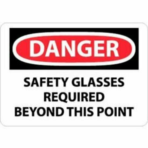 National Marker Co NMC OSHA Sign, Danger Safety Glasses Required Beyond This Point, 10in X 14in, White/Red/Black D108RB